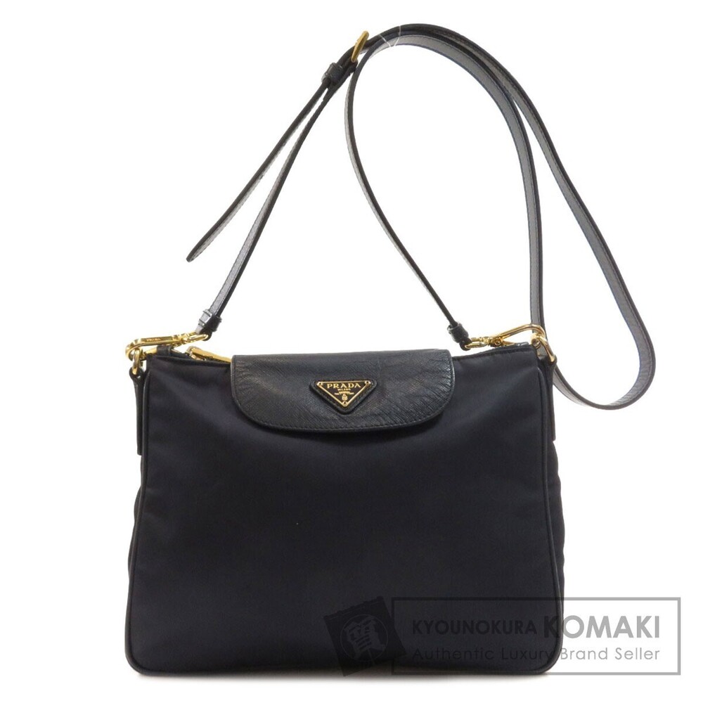 Prada Logo Plate Black Shoulder Crossbody Bag Leather